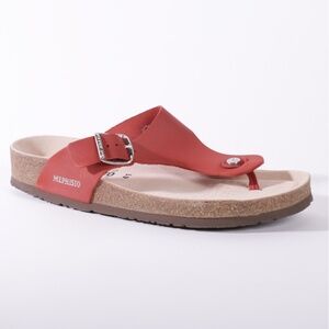 Mephisto Melinda Red Leather Thong Sandal, Silver Buckle, 38 / 8